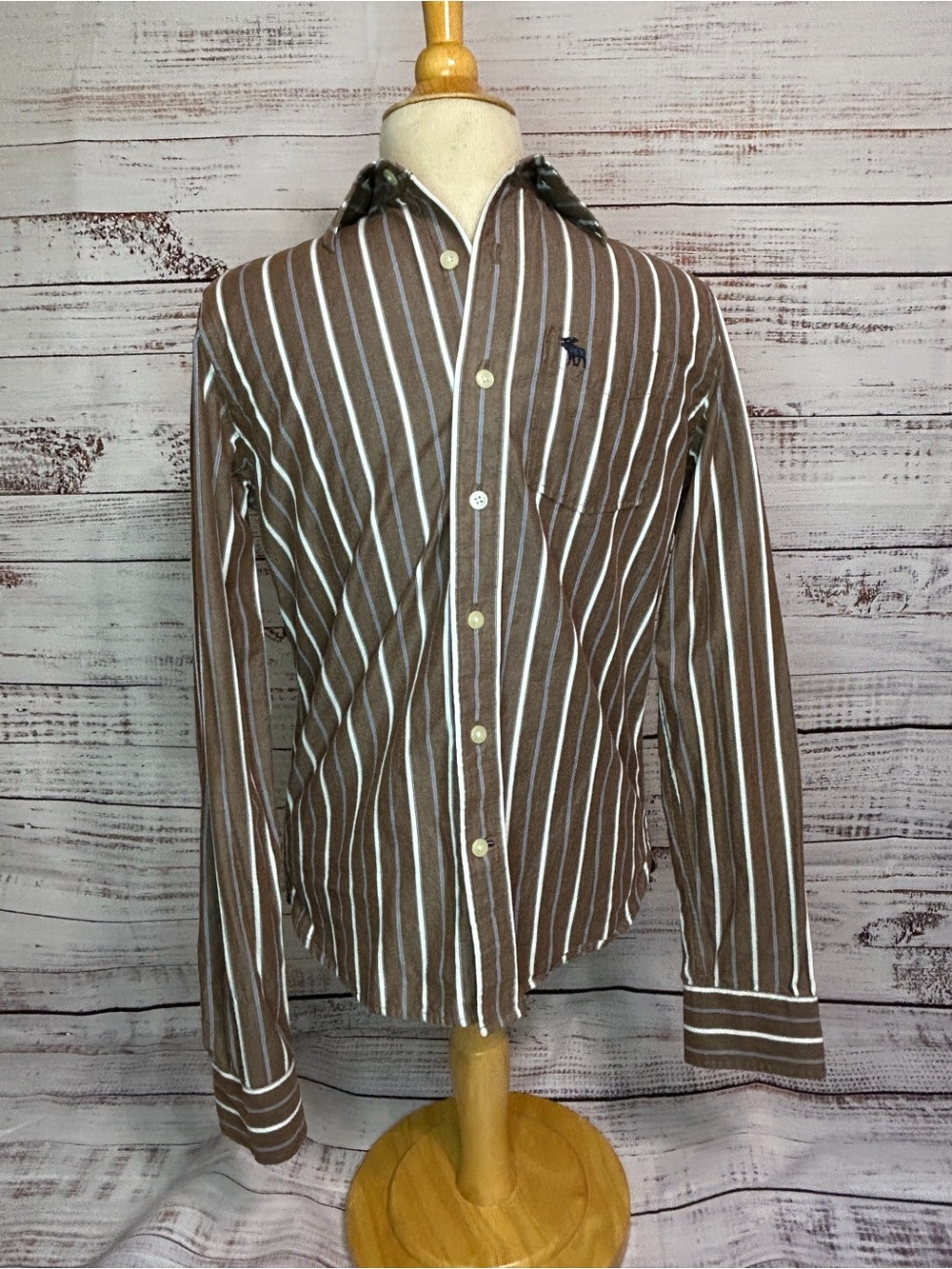 Boy’s Abercrombie Brown Striped Button-Up Shirt